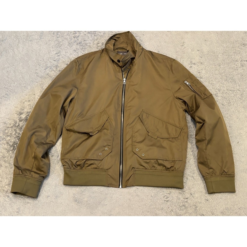 Slate & Stone Full Zip Bomber Jacket Mens Medium Green Long Sleeve Pockets